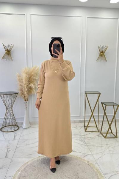 Boğazlı Elbise Vizon