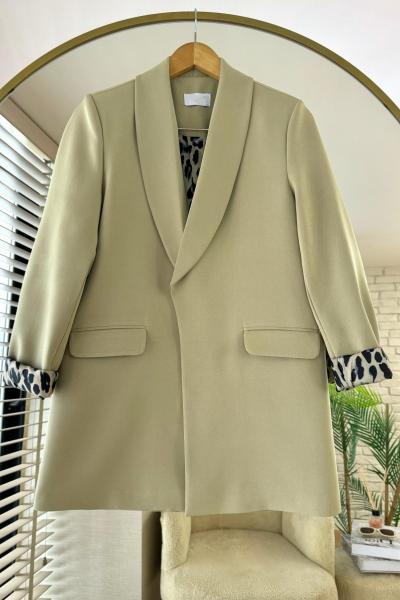 Leopar Astarlı Ceket Yağ Yeşili