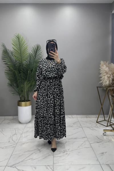 ASLI LEOPAR ELBİSE GRİ  Gri