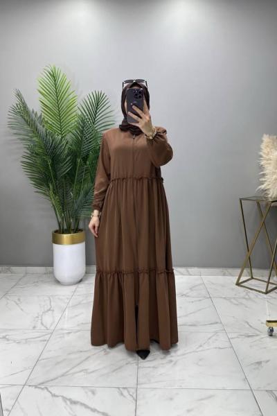 Azra Ferace Elbise Kahve Kahverengi