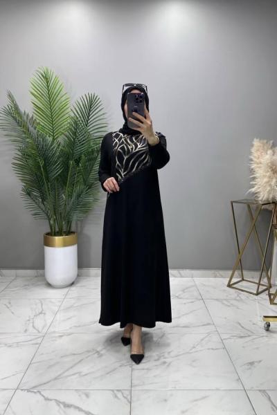 Dolunay Taşlı Elbise Siyah Siyah