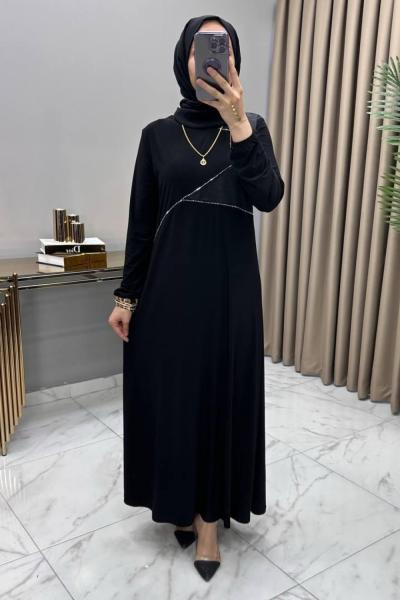 Gülbin Taş Deri Detaylı Elbise Siyah