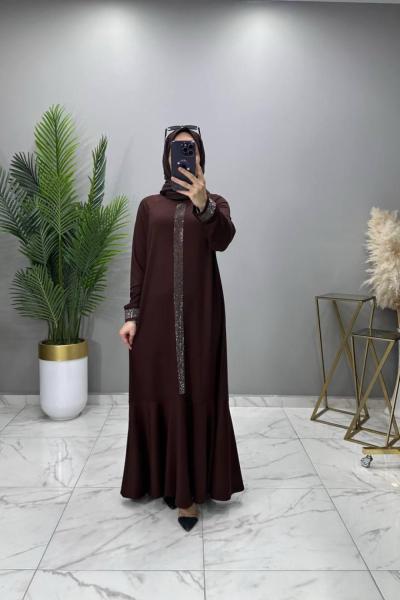 Karsu Taşlı Abiye Elbise Kahve  Kahverengi