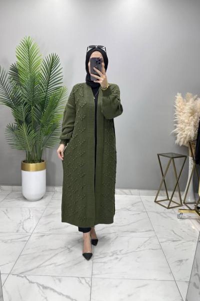 Kiraz Örgü Triko Hırka Haki Haki