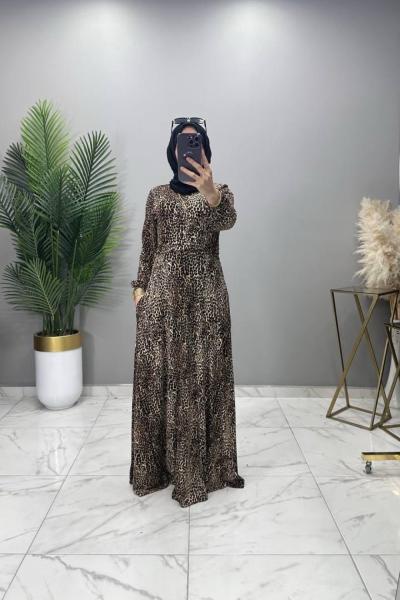 Liya Kruvaze Yakalı Elbise Kahve Kahverengi