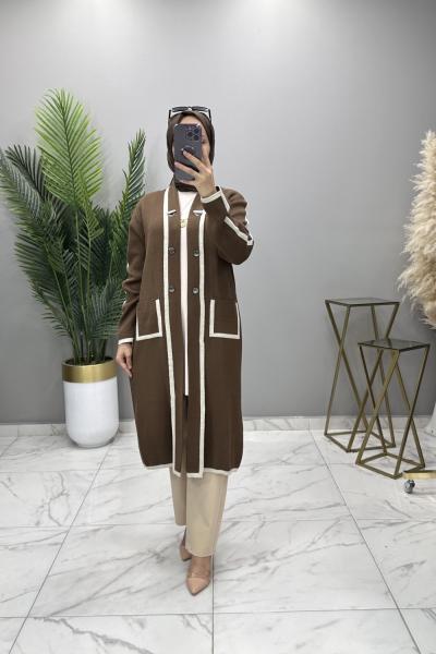 Şeyma Çelik Örgü Triko Hırka Kahve Kahverengi