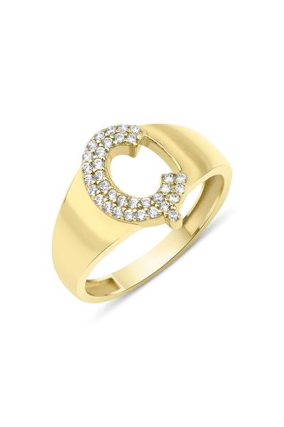 925 Ayar Gümüş Üzerine 22 Ayar Altın Kaplama Ç Harfi Yüzük