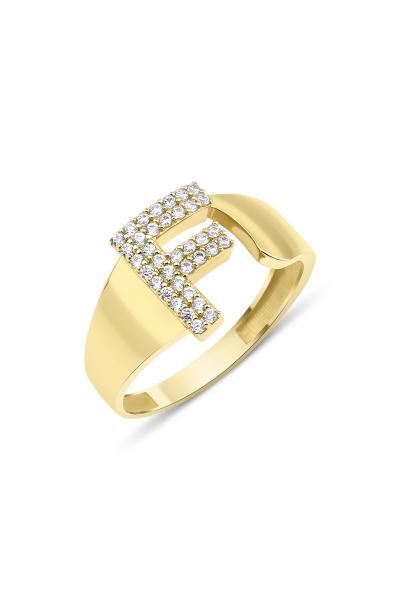 925 Ayar Gümüş Üzerine 22 Ayar Altın Kaplama F Harfi Yüzük