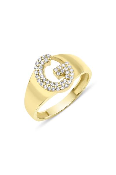 925 Ayar Gümüş Üzerine 22 Ayar Altın Kaplama G Harfi Yüzük