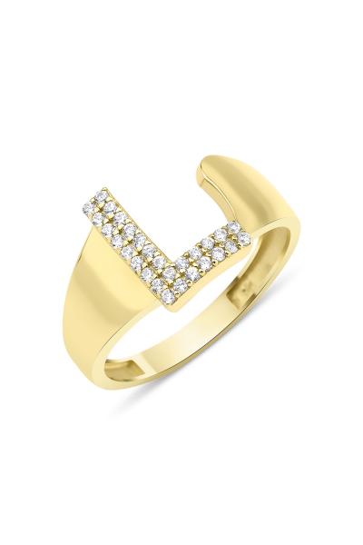 925 Ayar Gümüş Üzerine 22 Ayar Altın Kaplama L Harfi Yüzük