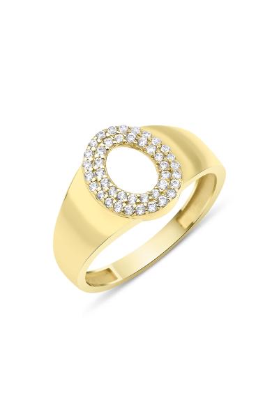 925 Ayar Gümüş Üzerine 22 Ayar Altın Kaplama O Harfi Yüzük