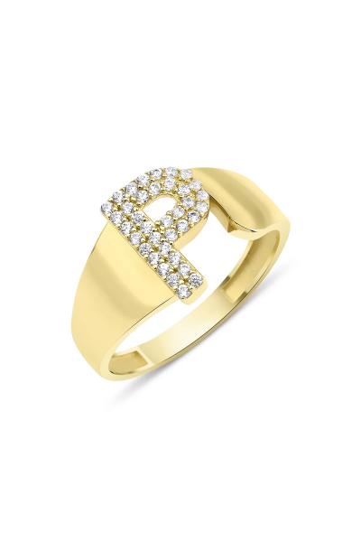 925 Ayar Gümüş Üzerine 22 Ayar Altın Kaplama P Harfi Yüzük