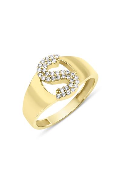 925 Ayar Gümüş Üzerine 22 Ayar Altın Kaplama S Harfi Yüzük