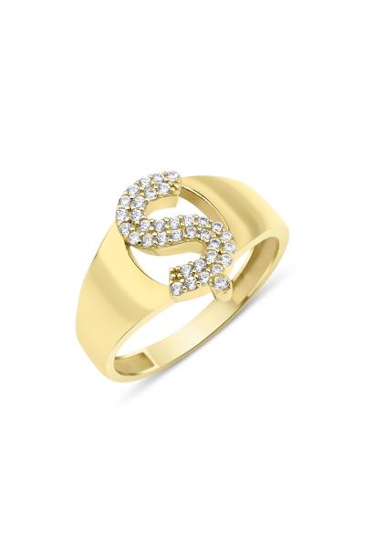 925 Ayar Gümüş Üzerine 22 Ayar Altın Kaplama Ş Harfi Yüzük