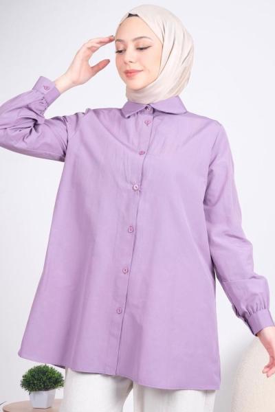 Düğmeli Manşetli EDA Gömlek-Lila