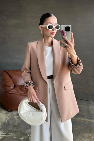 Leopar Astarlı Ceket Vizon