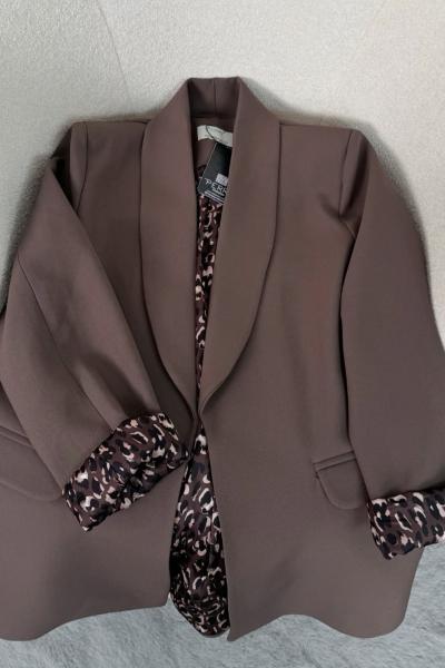 Leopar Astarlı Ceket Kahve