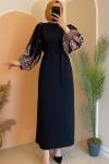 Narin Nakışlı Model Elbise - Siyah