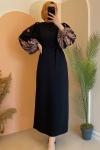 Narin Nakışlı Model Elbise - Siyah