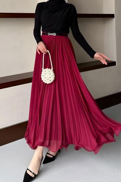 Nehir Tül Etek Kombin - Etek Bordo -Buluz - Siyah