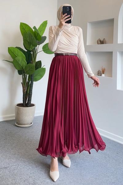 Nehir Tül Etek Kombin - Etek Bordo -Buluz - Taş