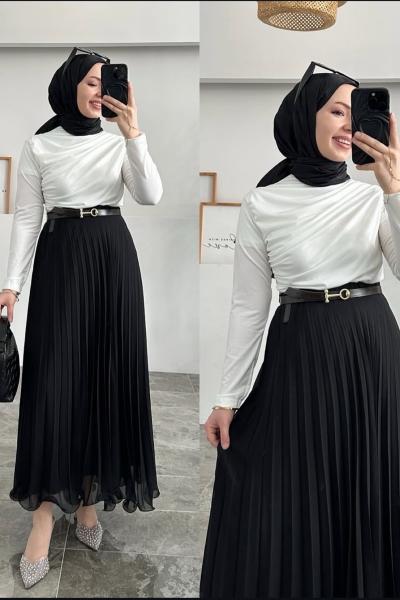 Nehir Tül Etek Kombin - Etek Siyah -Buluz - Beyaz