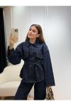 Patlı Yaka Denim Ayla Kot Takım 