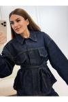 Patlı Yaka Denim Ayla Kot Takım 